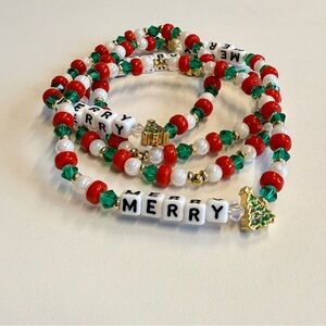 Festive Beaded Necklace with Merry Charm